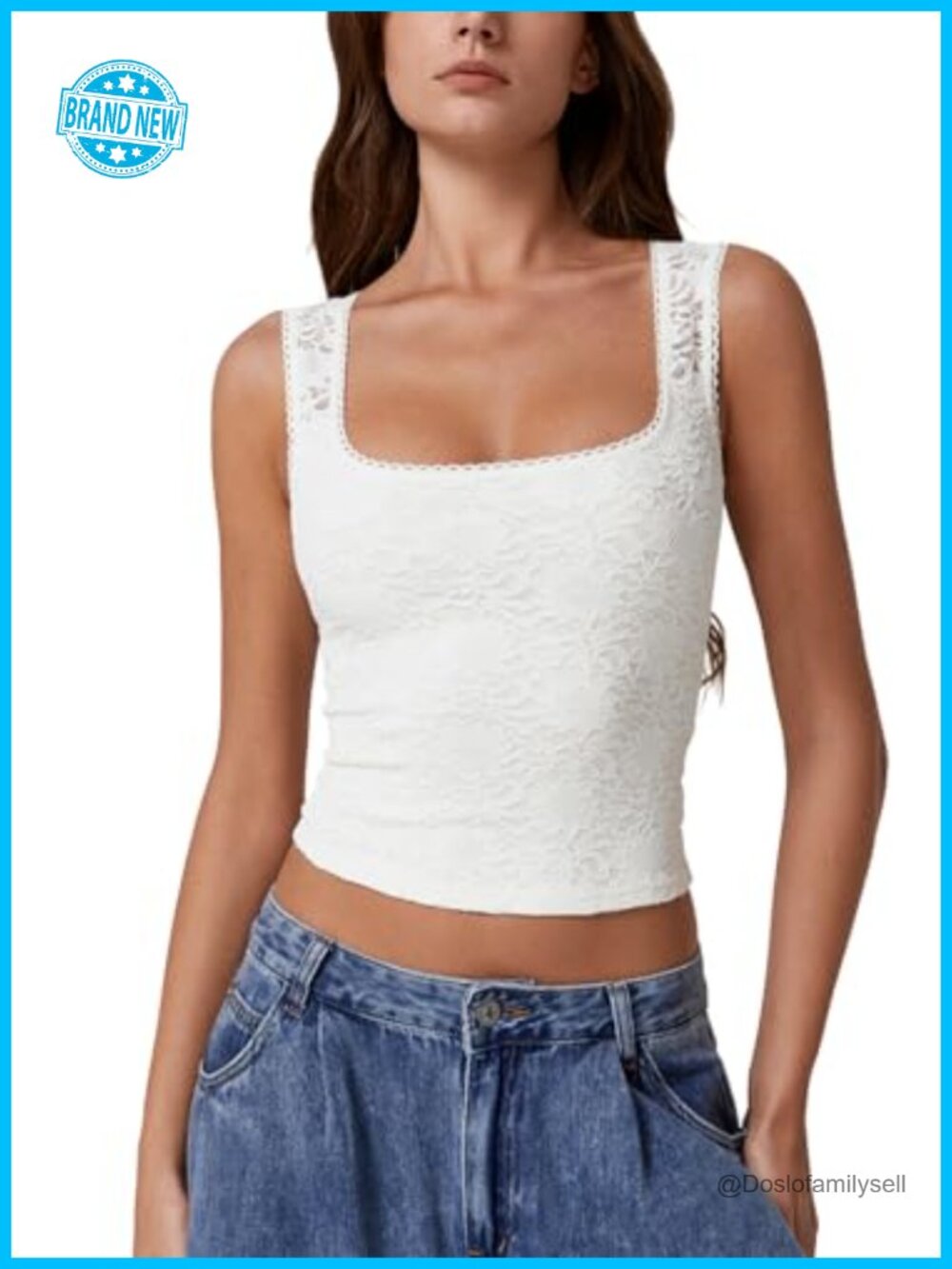 Lace Trim Square Neck Sleeveless Double-Layer Tank Top